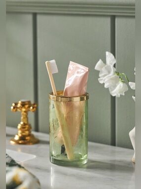 Anthropologie Floral Etched Glass Tumbler, NIP